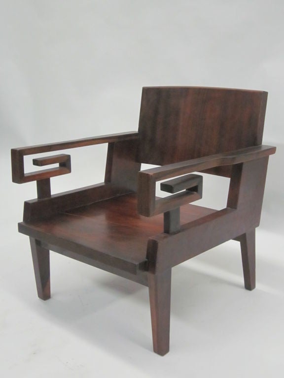 Pair of French Art Deco. / Modern Neoclassical Teak Lounge Chairs In Good Condition For Sale In New York, NY