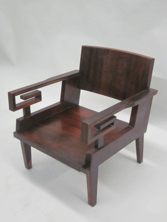 20th Century Pair of French Art Deco. / Modern Neoclassical Teak Lounge Chairs For Sale