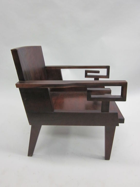 Pair of French Art Deco. / Modern Neoclassical Teak Lounge Chairs For Sale 2