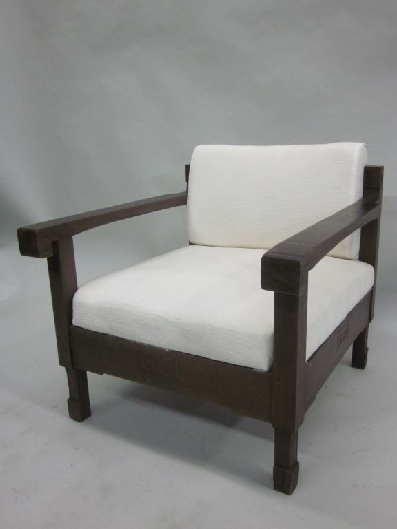 Mid-Century Modern Pair of French Art Deco / Modern Neoclassical, Teak Lounge Chairs, circa 1925-30 For Sale