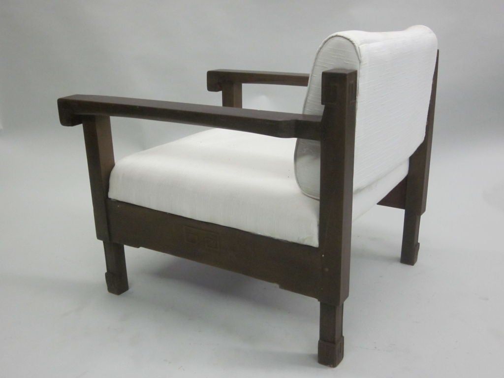 20th Century Pair of French Art Deco / Modern Neoclassical, Teak Lounge Chairs, circa 1925-30 For Sale