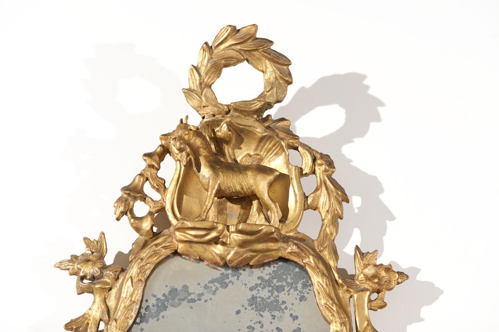 18th Century and Earlier Pair of 18th Century Giltwood Mirrors with Farm Animal Figurines For Sale
