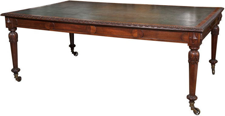 19th Century Irish Carved Mahogany Partners' Desk In Excellent Condition For Sale In San Francisco, CA