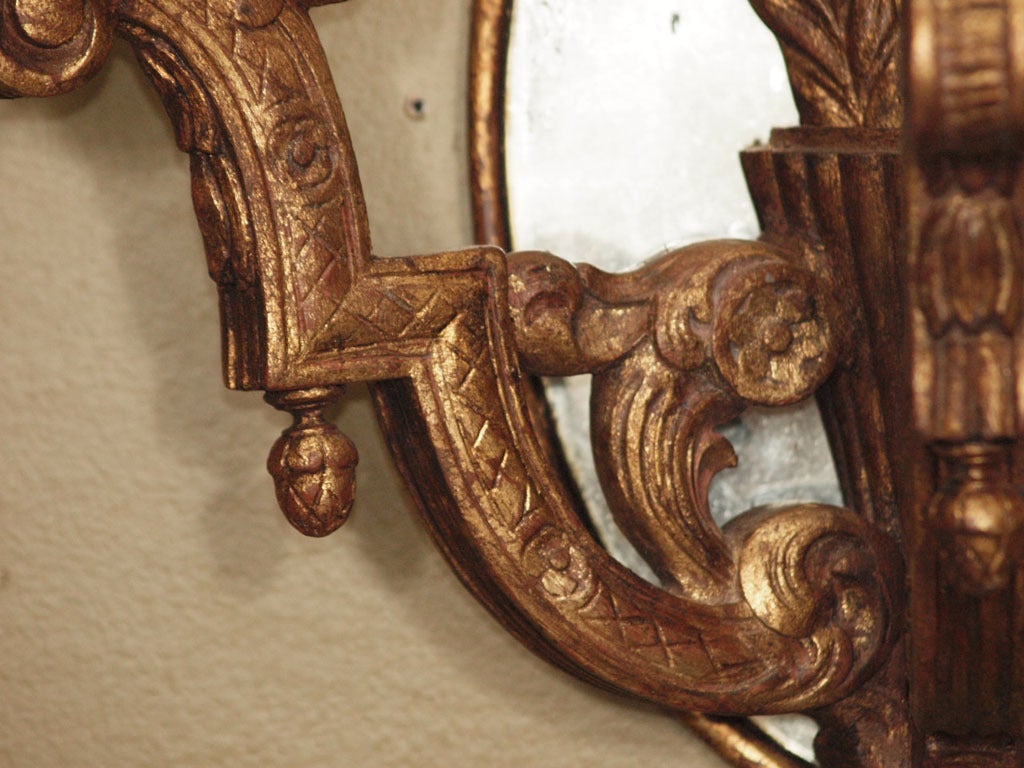 20th Century Pair of c 1910French Carved Wood and Gilt Mirror Shield Sconces and Quiver Motif For Sale