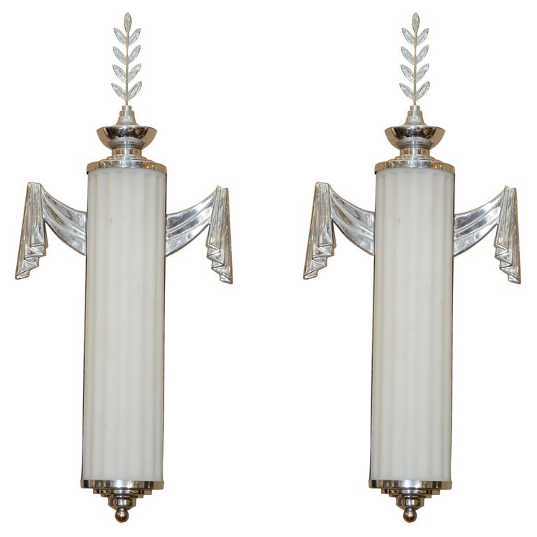 Metal A Pair of Art Deco Sconces by Lurelle Guild for Chase Co.