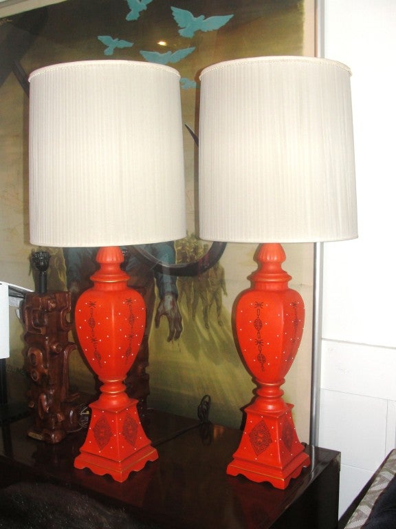 Pair of Stunning Orange Porcelain Table Lamps 5