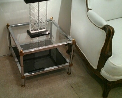 Pair of Maison Jansen Chrome and Brass Side Tables, Signed 4
