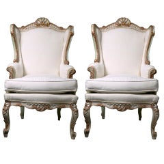 Pair of Painted French Rococo Style Bergere Chairs