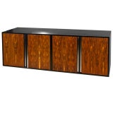 Black Lacquer And Rosewood Wall Hung Credenza