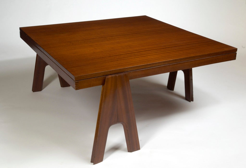 Mid-Century Modern Angelo Mangiarotti 1950s  Square Mahogany Coffee Table 