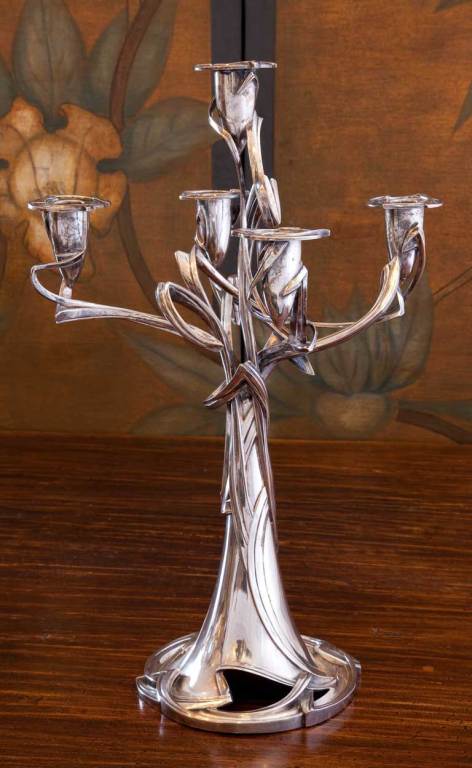 .800 Fineness Silver Art Nouveau Five-Light Candelabrum