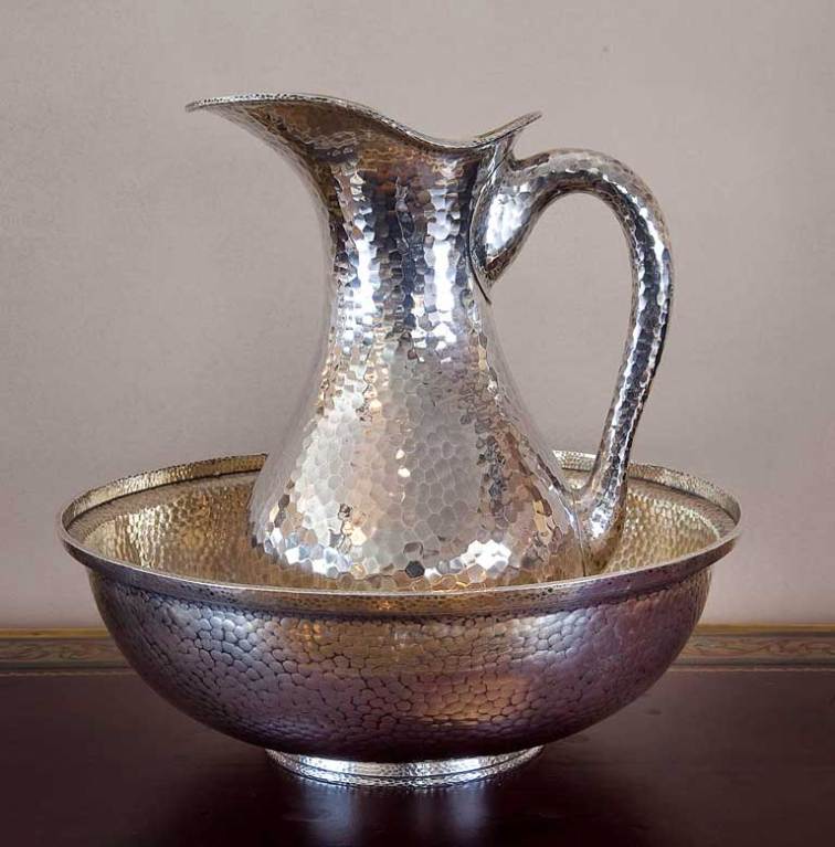 First Standard Silver Monumental French Pitcher and Bowl by Gustav Keller In Excellent Condition For Sale In Rancho Santa Fe, CA