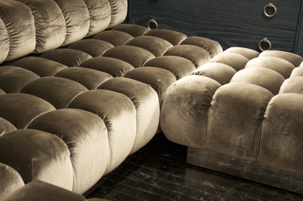 Late 20th Century A Three-Section Deep Tufted Sofa and Ottomans by Harvey Probber