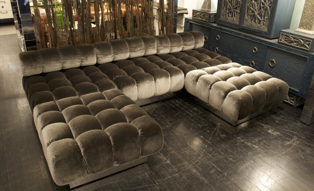 A Three-Section Deep Tufted Sofa and Ottomans by Harvey Probber 2