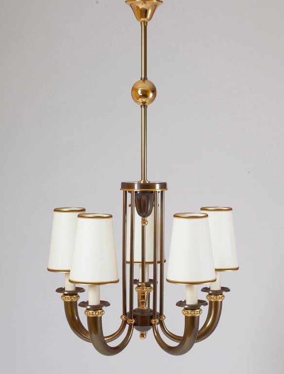 Jean Pascaud Bronze Chandelier, 1950s