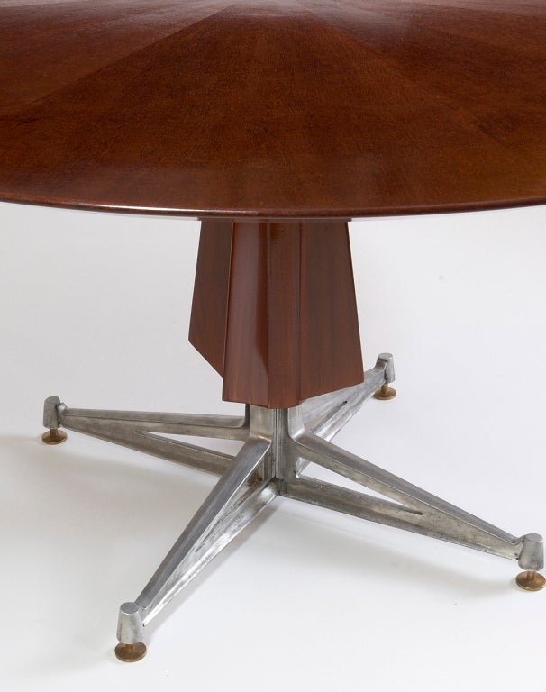 Sculptural Pedestal Mahogany Table with Cast Aluminium Base, 1950s 1