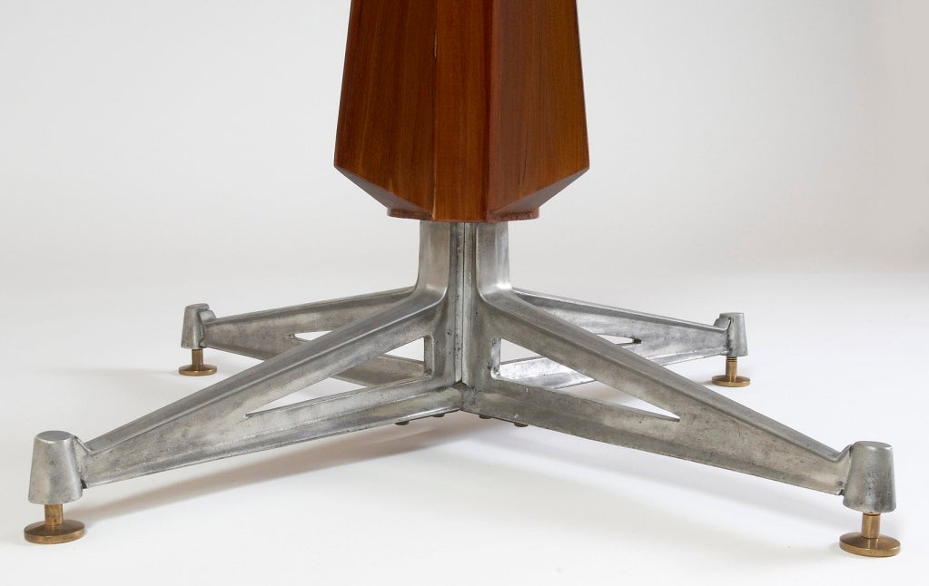 Sculptural Pedestal Mahogany Table with Cast Aluminium Base, 1950s 2
