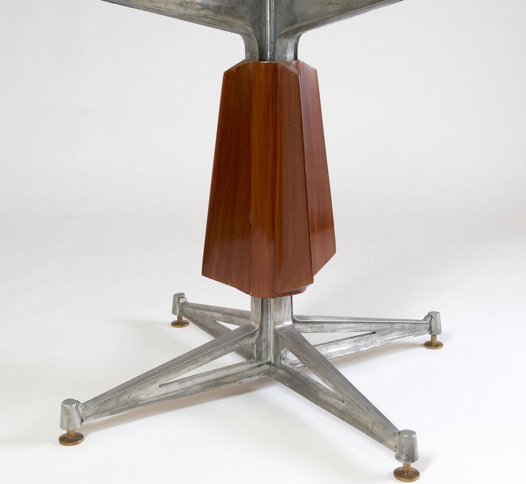 Sculptural Pedestal Mahogany Table with Cast Aluminium Base, 1950s 3