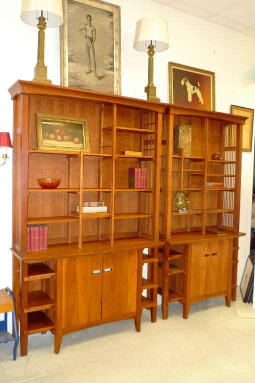 Late 20th Century Solid Cherry Arts & Crafts Style Credenza & Book Shelves
