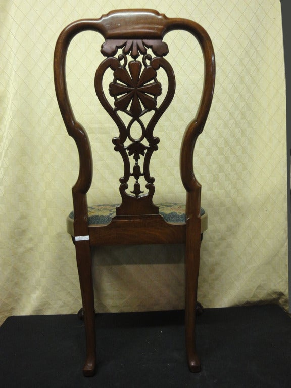 18th Century and Earlier Queen Anne Walnut Side Chair with Needlepoint Seat