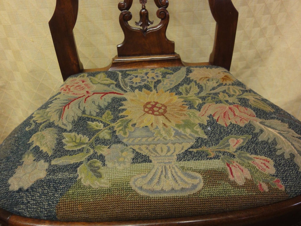 Queen Anne Walnut Side Chair with Needlepoint Seat 1