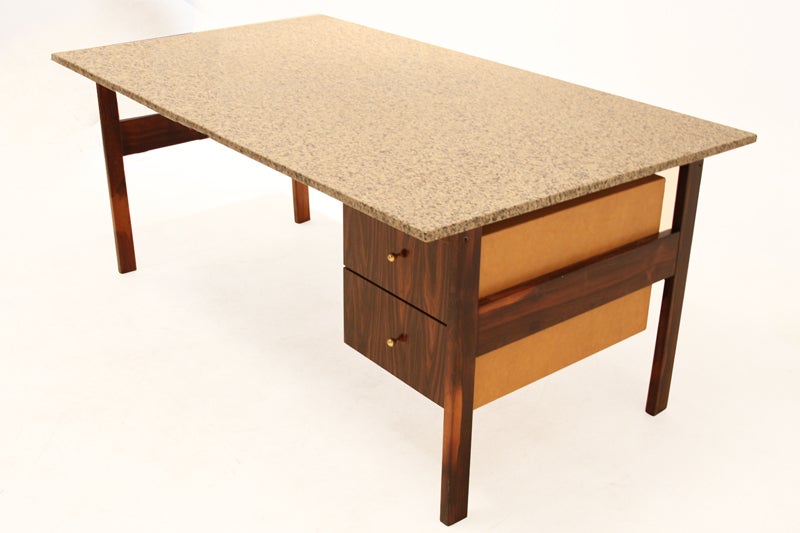 Mid-Century Modern Midcentury Architectural Brazilian Exotic Hardwood Desk with Granite Top For Sale
