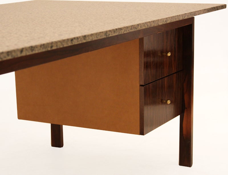 Midcentury Architectural Brazilian Exotic Hardwood Desk with Granite Top In Good Condition For Sale In Los Angeles, CA