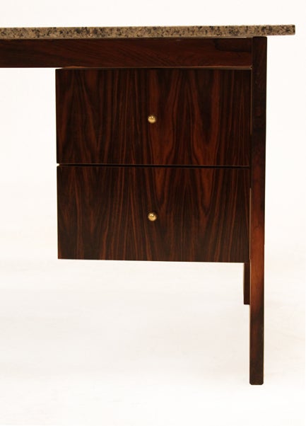 Mid-20th Century Midcentury Architectural Brazilian Exotic Hardwood Desk with Granite Top For Sale