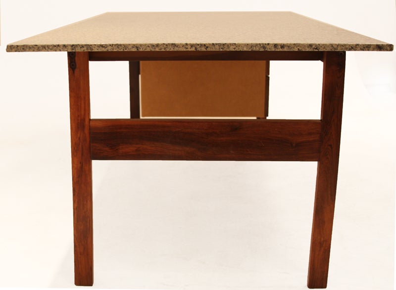 Midcentury Architectural Brazilian Exotic Hardwood Desk with Granite Top For Sale 2