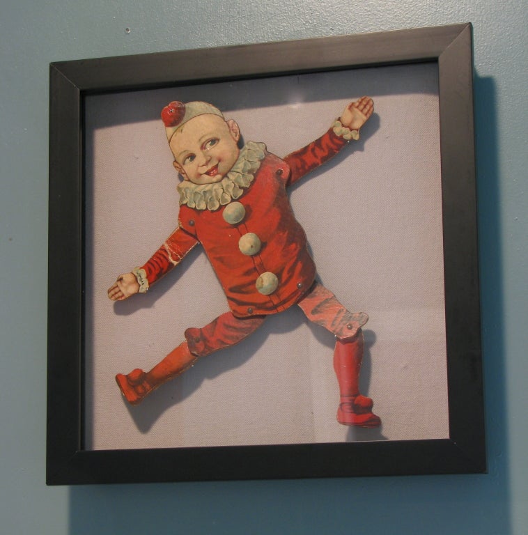 Articulated Clown Boy Puppet by J.W. S&S Publishing out of Bavaria. Shown in a shadow box and can be articulated into many different positions by 
