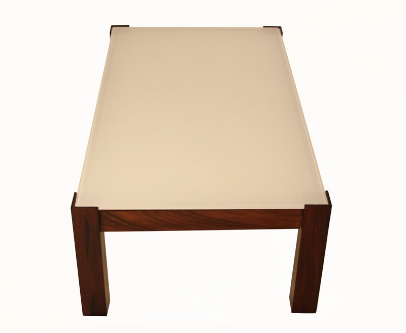 Mid-Century Brazilian Hardwood Coffee Table with Framed Reverse Painted Glass In Good Condition For Sale In Los Angeles, CA