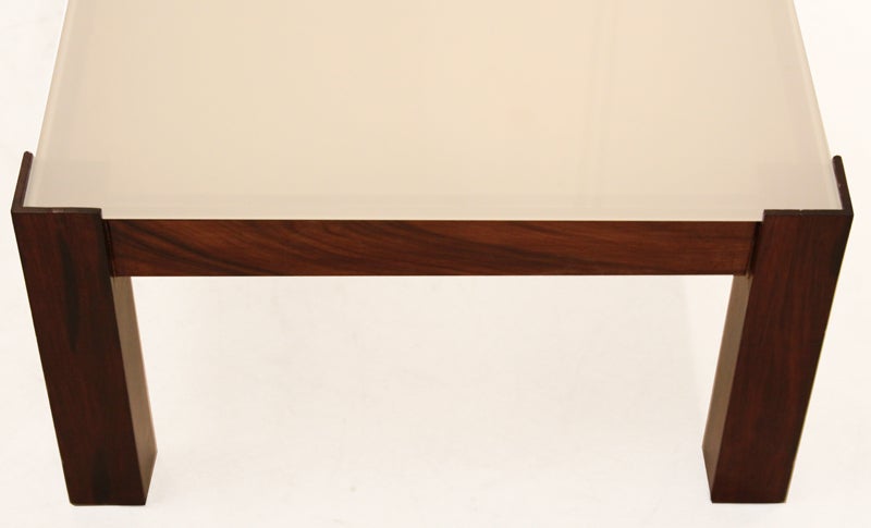 Mid-20th Century Mid-Century Brazilian Hardwood Coffee Table with Framed Reverse Painted Glass For Sale