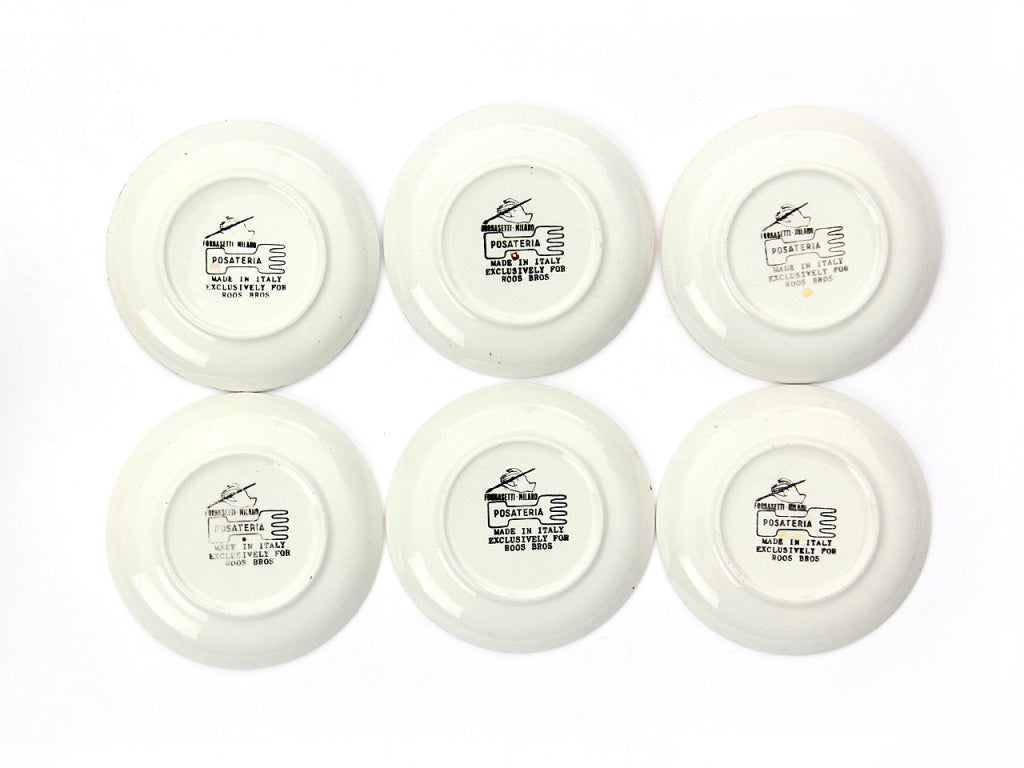 Italian Set of Six Petite Plates by Piero Fornasetti For Sale