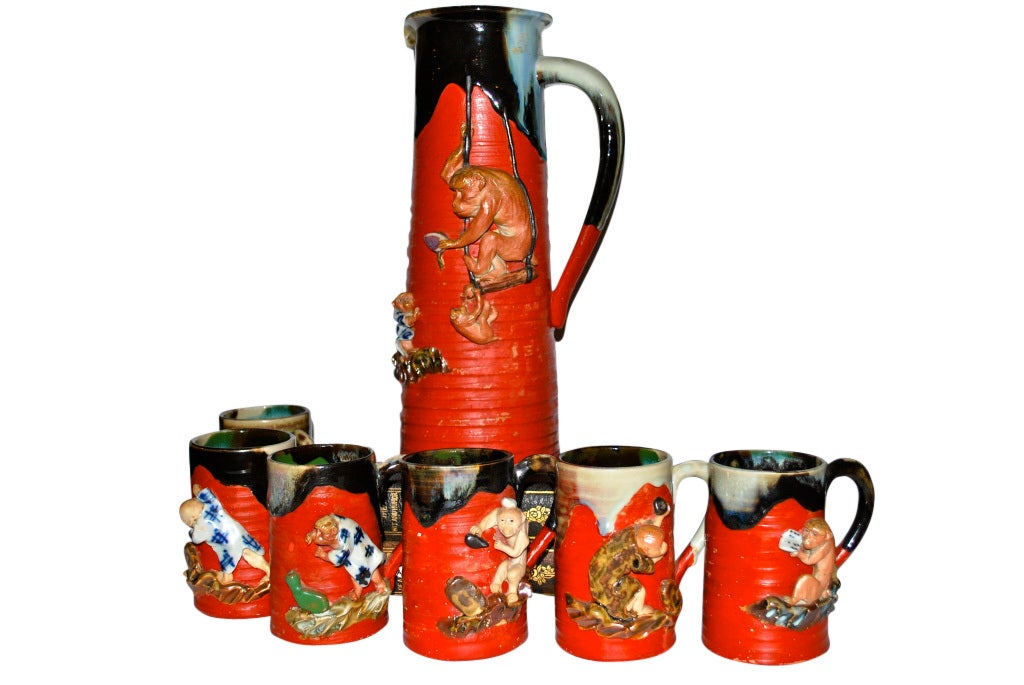 Set of 6 Japanese Mugs and Jug