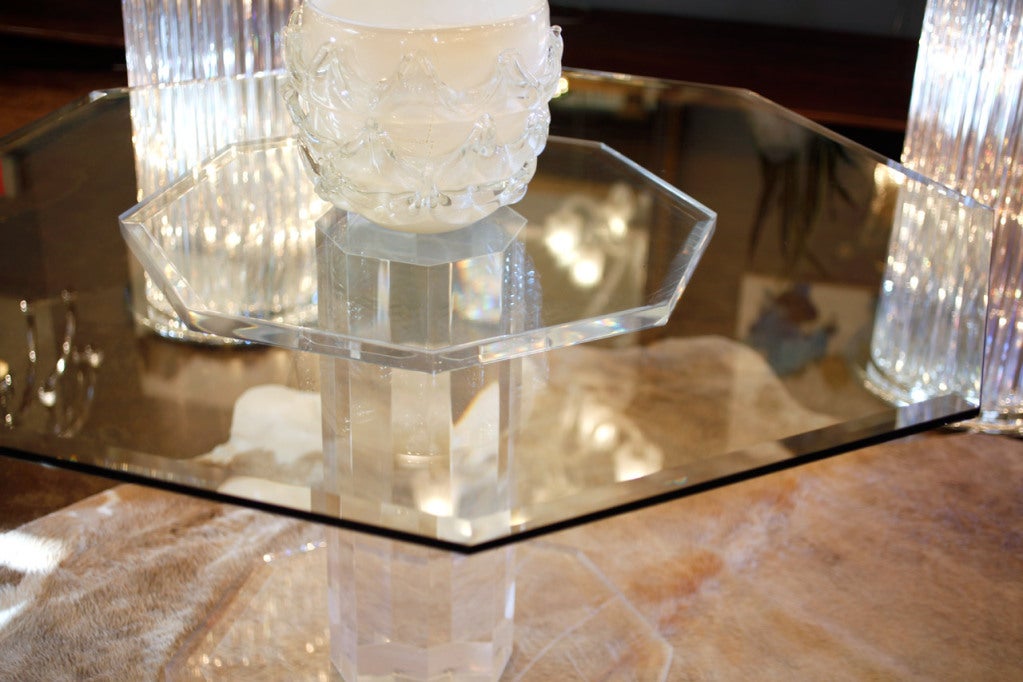 French Stunning Octagonal Lucite and Beveled Glass Dining Table