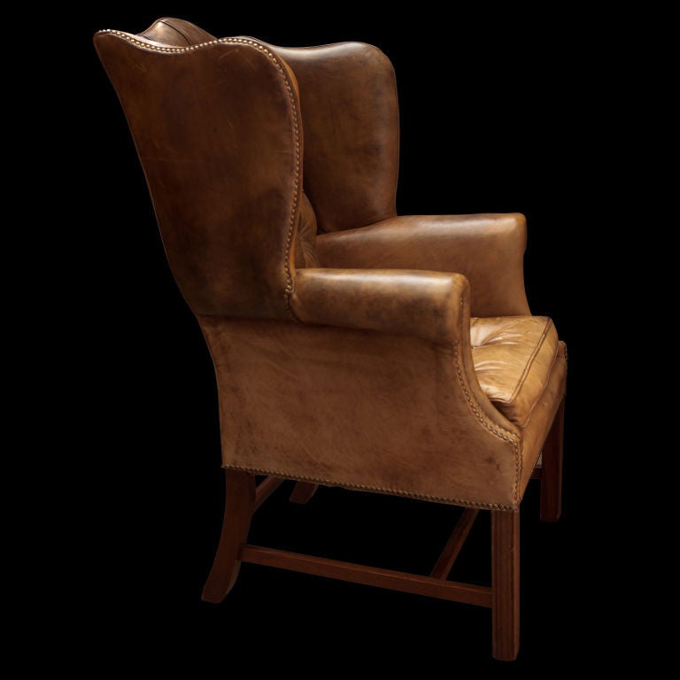 19th Century Tufted Leather Wingback Library Chair
