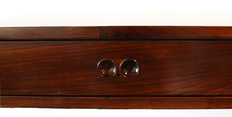 Beautiful rosewood wall-mounted shelf with two drawers. The drawers have two circular pulls. This shelf was used in the chamber of Deputies which housed the senate and Brazilian legislature.

Many pieces are stored in our warehouse, so please