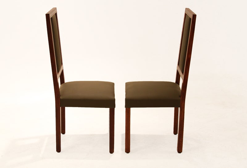 Mid-20th Century Set of Eight Brazilian Imbuia and Chrome Inlay Dining Chairs For Sale