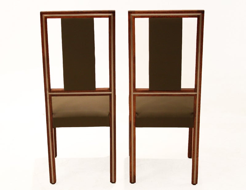 Set of Eight Brazilian Imbuia and Chrome Inlay Dining Chairs For Sale 2