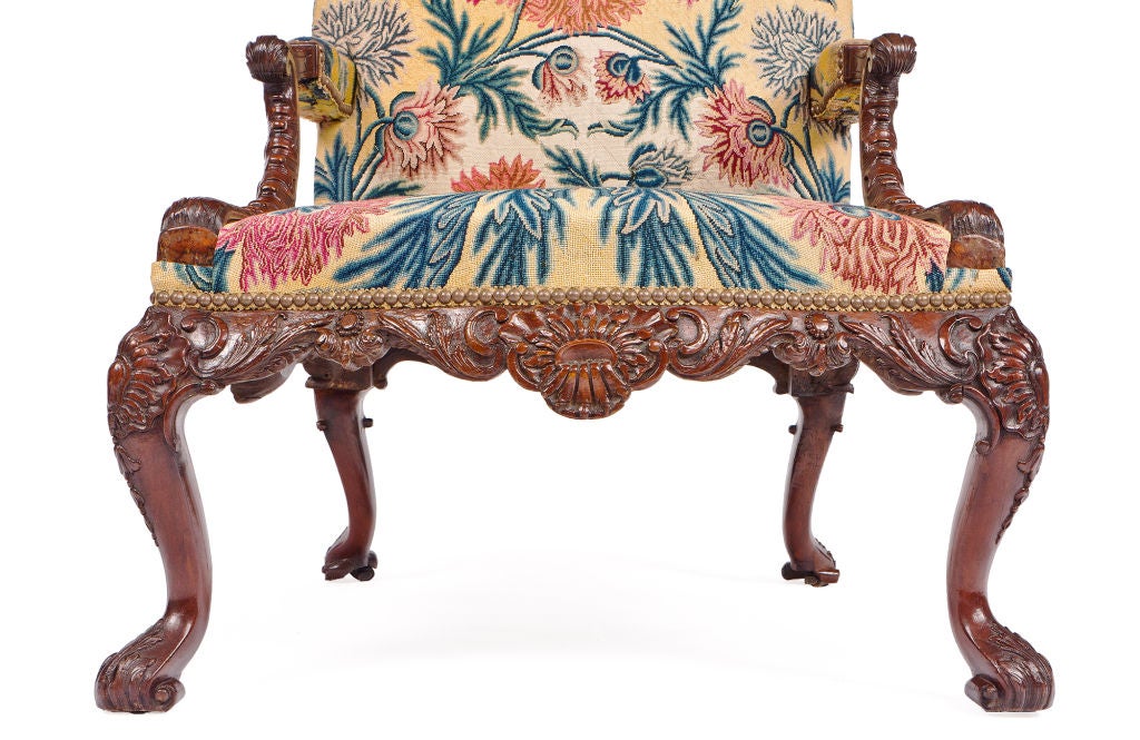 18th Century and Earlier Pair of George II Walnut Gainsborough Armchairs.