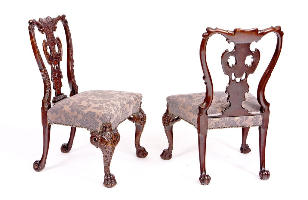 English Set of Four William IV Heavily Carved Side Chairs