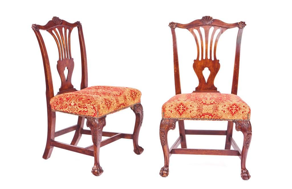 Set of Four Irish Georgian mahogany side chairs.