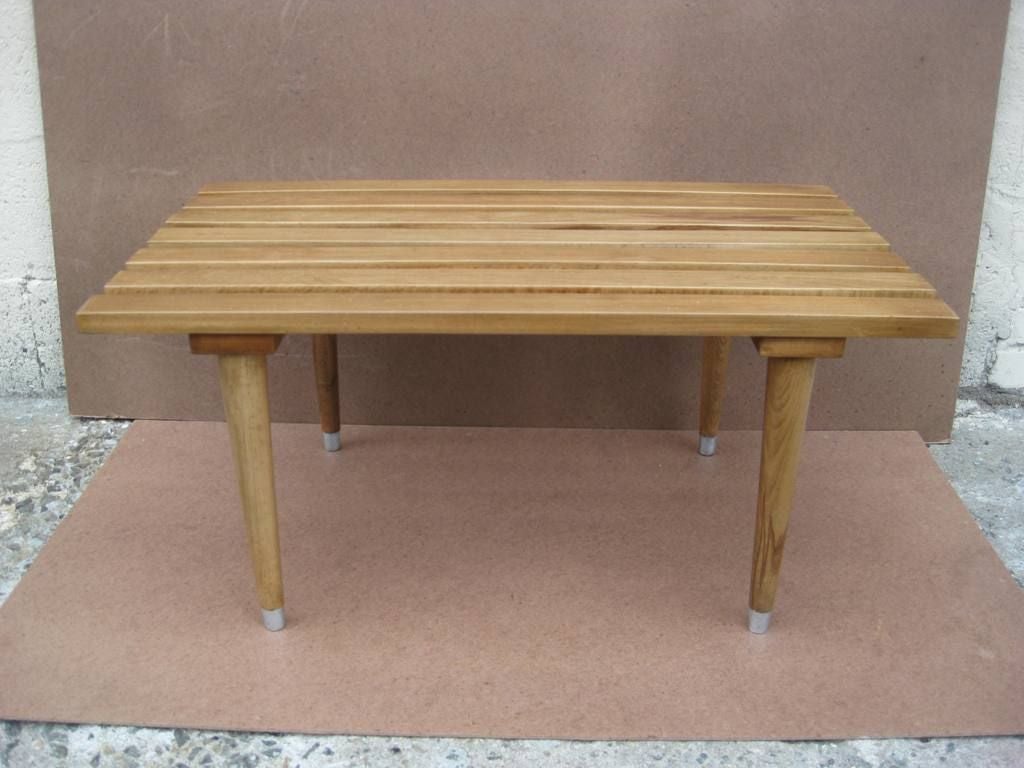 Collection of three different shape and size Mid-Century Modern bench, coffee tables. Please note We have several pieces not represented by images, please ask for images, sold as is in vintage condition, some refinishing may be needed due to your