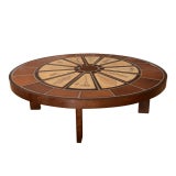 Oval Ceramic & Dark Stained Oak Coffee Table by Roger Capron