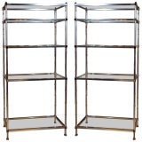 Pair of Chrome and Brass Open Bookcase Etageres Jansen