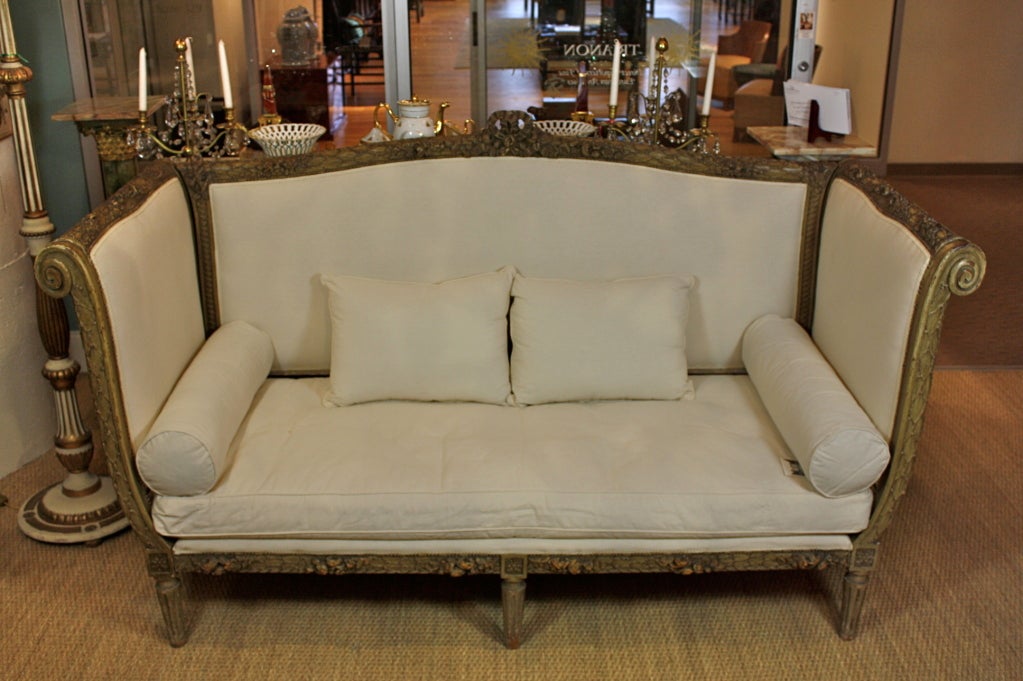 Painted French Highly-Carved Louis XVI Style Sofa