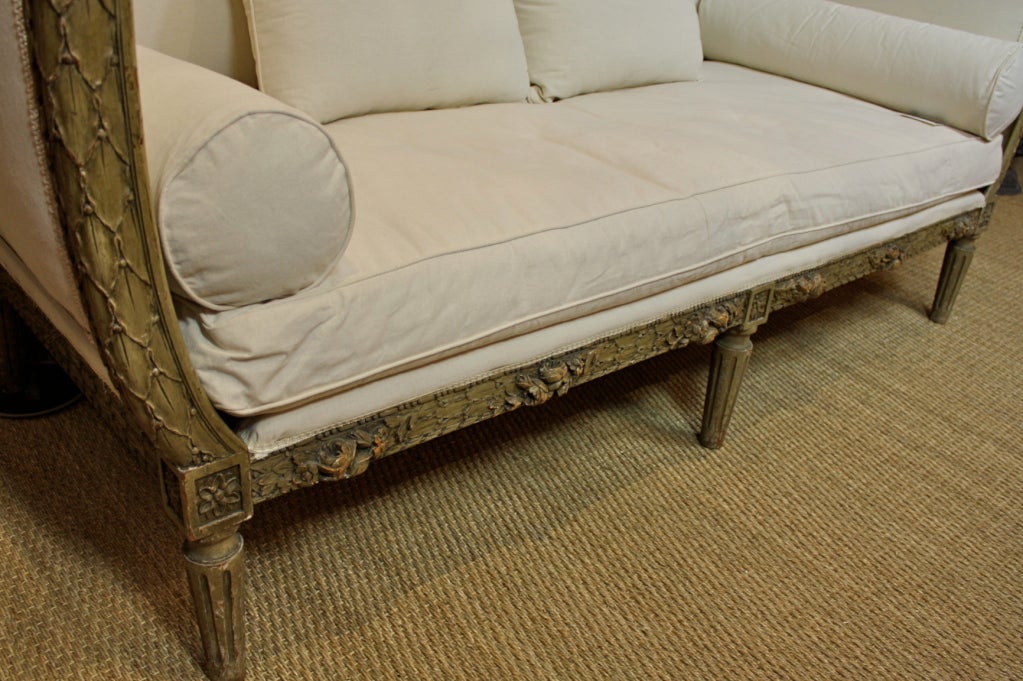 Upholstery French Highly-Carved Louis XVI Style Sofa