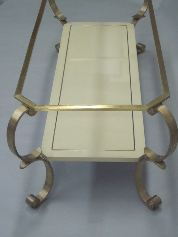 French Modern Neoclassical Lacquer & Glass 2 Tier Cocktail Table, .Maison Jansen In Good Condition For Sale In New York, NY