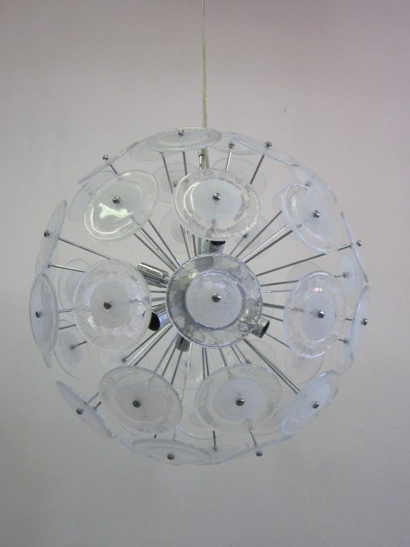 Mid-Century Modern Two Handblown Murano Glass Chandeliers Attributed to Vistosi For Sale