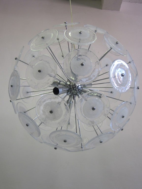 Italian Two Handblown Murano Glass Chandeliers Attributed to Vistosi For Sale